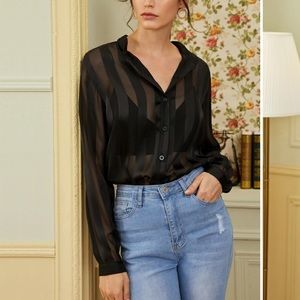 Black striped sheer blouse